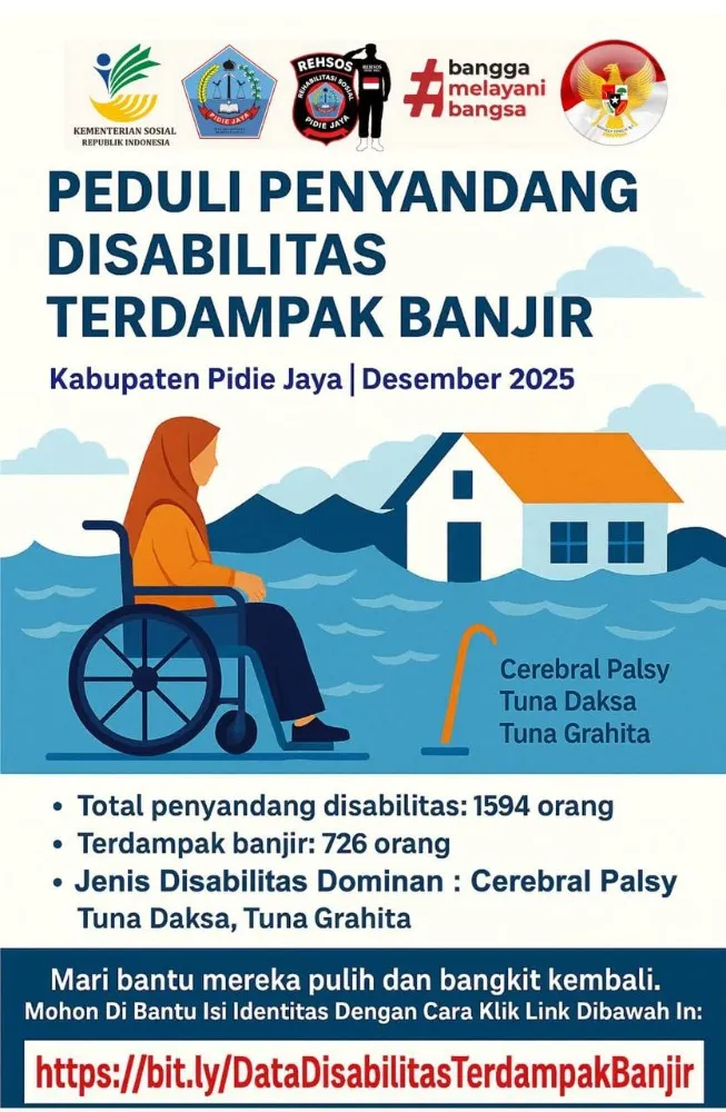 Pemkab Pidie Jaya Minta Warga Laporkan Data Penyandang Disabilitas Terdampak Banjir