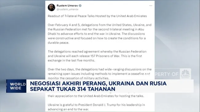 Ukraina dan Rusia Setujui Tukar 314 Tahanan dalam Negosiasi Perdamaian