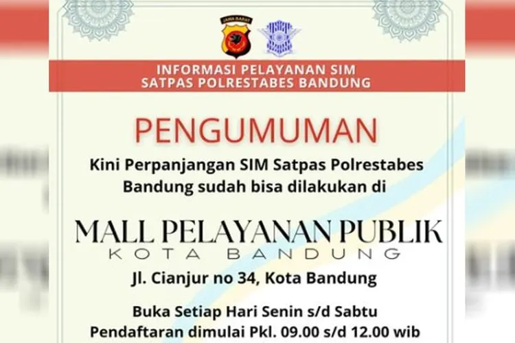Perpanjangan SIM di Mall Pelayanan Publik Bandung: Syarat dan Jam Pendaftaran