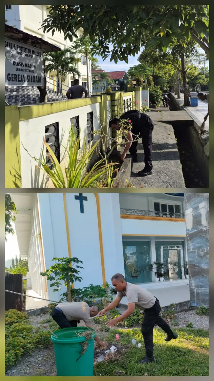 Polres Maluku Tengah Gelar Jumat Bersih di Gereja Siloam dan Gereja Katolik Masohi