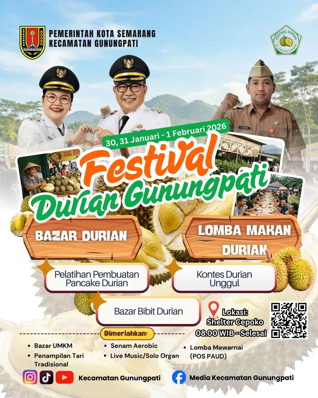 Festival Durian Gunungpati 2026 Digelar 30 Januari–1 Februari di Shelter Cepoko
