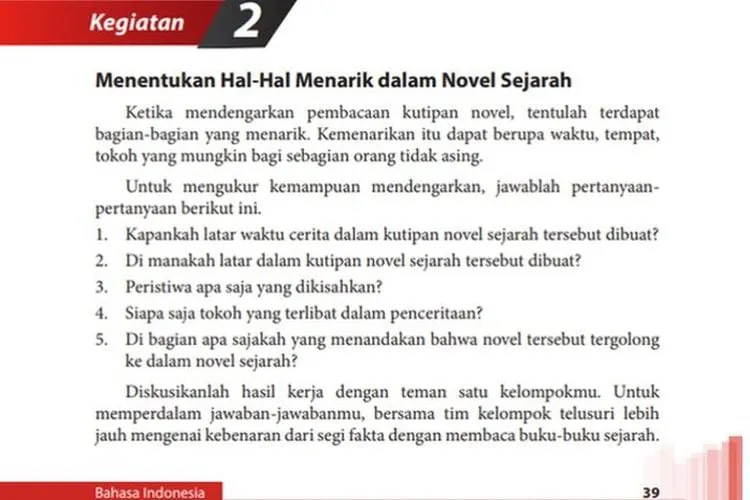 Pembahasan Kegiatan 2 Bahasa Indonesia Kelas 12 Halaman 39: Unsur Cerita dalam Novel Sejarah "Kemelut di Majapahit"