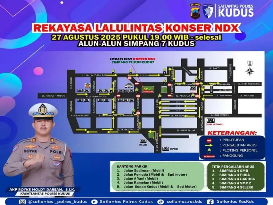 Satlantas Polres Kudus Terapkan Rekayasa Lalu Lintas dan Pengamanan Jelang Konser NDX