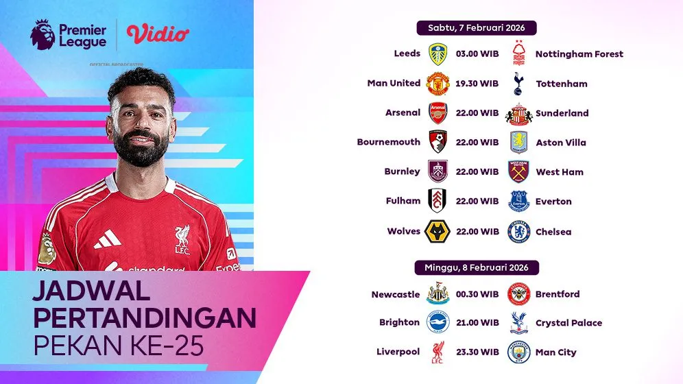 Jadwal Liga Inggris Pekan Ke-25 2025/26: Liverpool vs Manchester City Live Streaming di Vidio