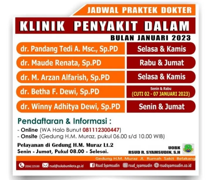 Jadwal Praktek Dokter Penyakit Dalam di RSUD R Syamsudin Kota Sukabumi