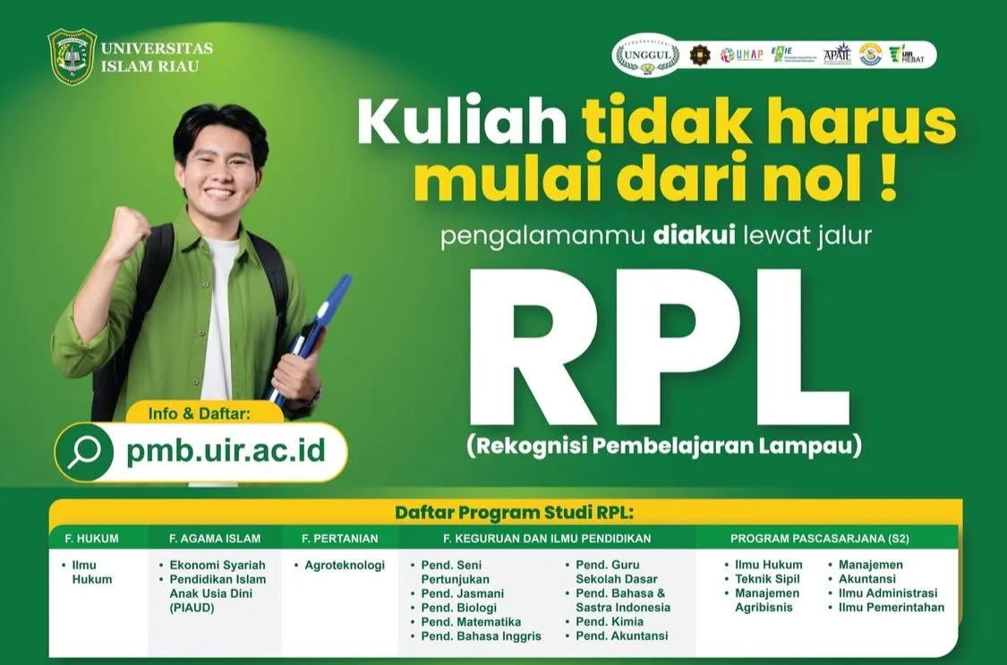UIR Buka PMB Jalur RPL 2026/2027, Ini Daftar 20 Program Studi yang Tersedia
