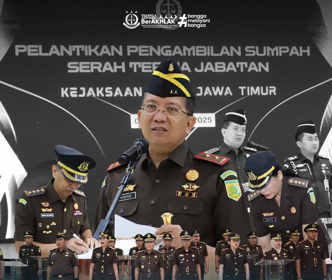 Kajati Jatim Dr. Kuntadi Lantik dan Ambil Sumpah 27 Pejabat Eselon III di Kejati Jawa Timur