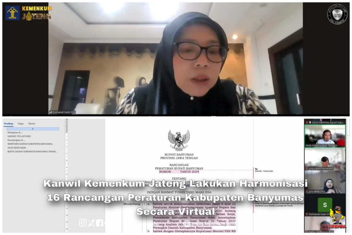 Kemenkum Jateng Gelar Harmonisasi 16 Rancangan Peraturan Daerah Banyumas Secara Virtual