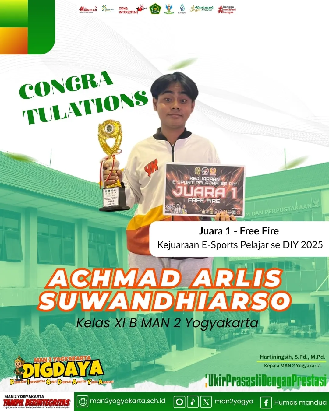 Achmad Arlis Suwandhiarso Juara 1 E-Sport Pelajar DIY 2025 dari MAN 2 Yogyakarta