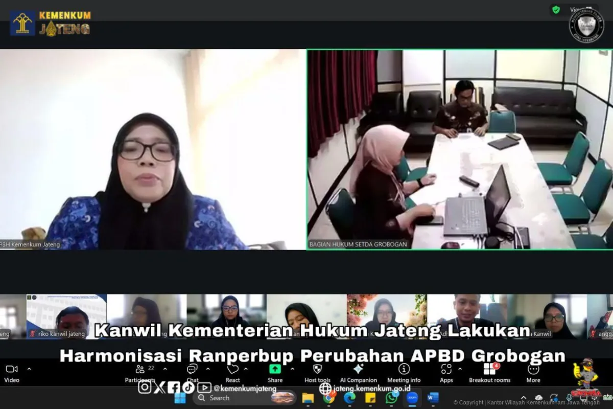 Kanwil Kemenkum Jateng Harmonisasi Ranperbup Perubahan Penjabaran APBD 2026 Grobogan