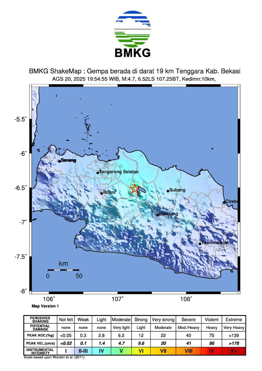 Gempa Tektonik M4,7 Guncang Karawang dan Sekitarnya, Pusat di Tenggara Bekasi