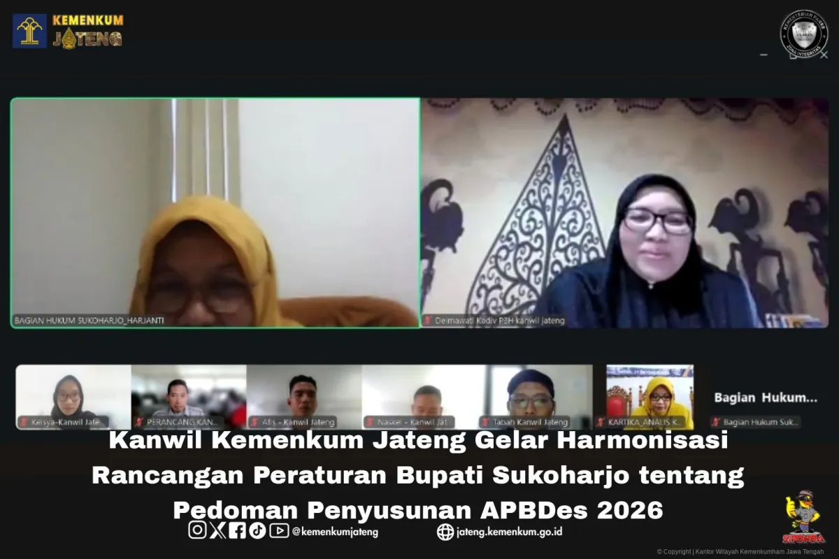 Harmonisasi Rancangan Peraturan APBDes 2026 di Sukoharjo oleh Kanwil Kemenkum Jateng