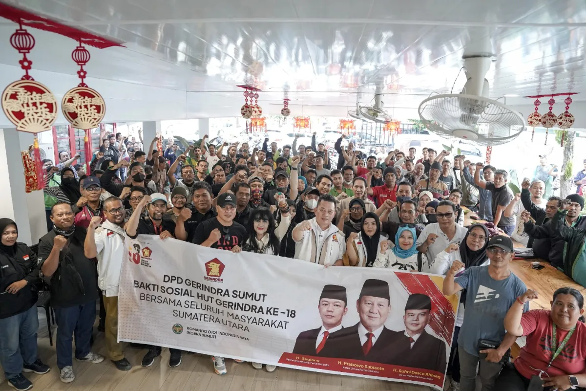 Gerindra Sumut Salurkan Sembako untuk Ojol Rayakan HUT ke-18