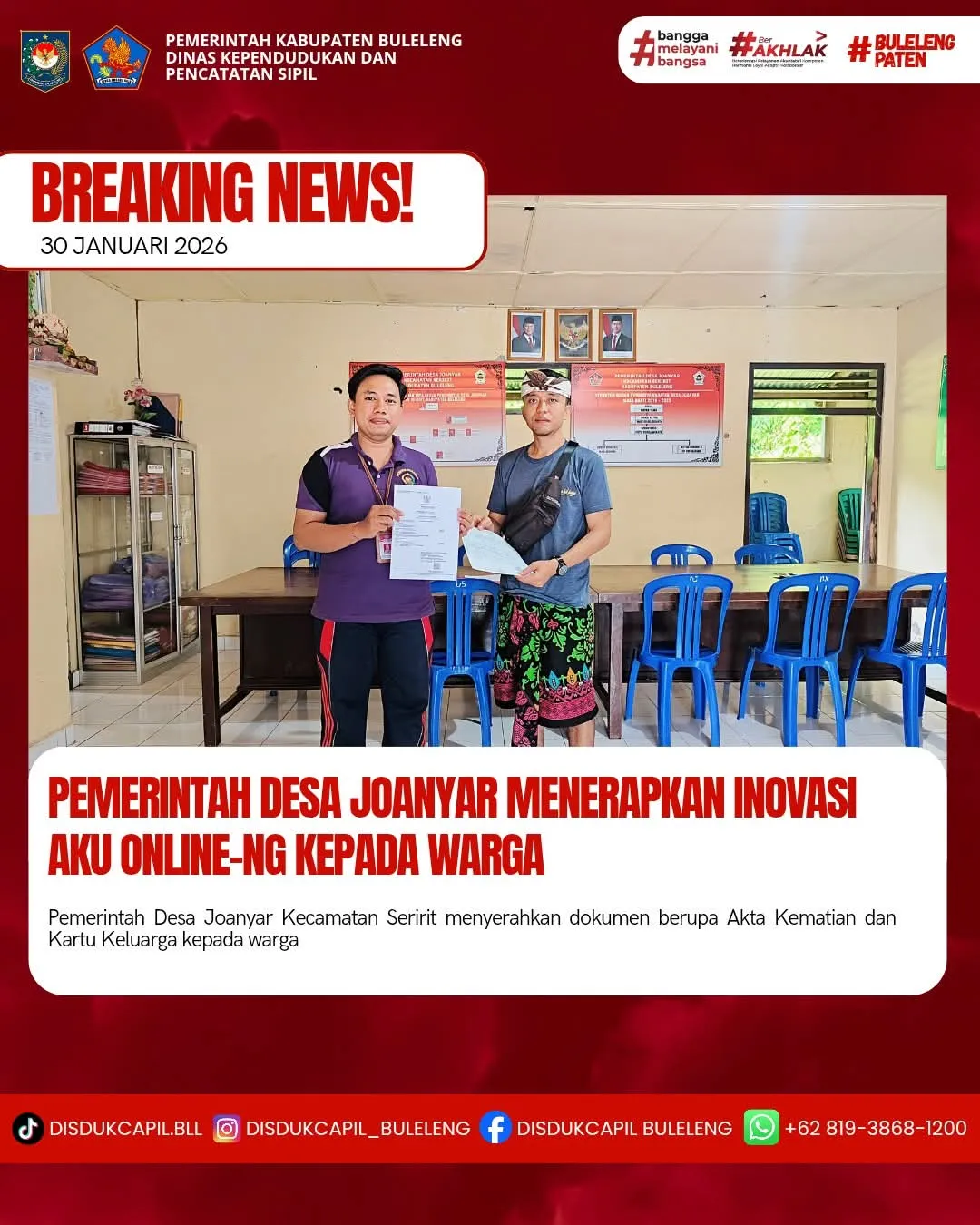 Inovasi Aku Online-NG Permudah Pelayanan Dokumen Kependudukan di Desa Joanyar