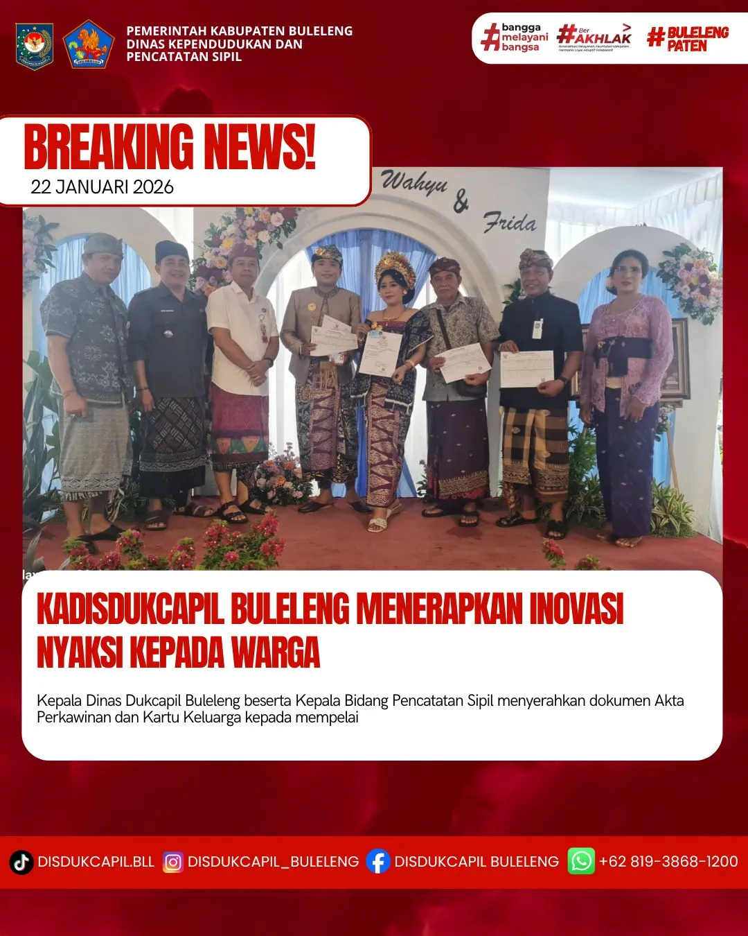 Inovasi NYAKSI Buleleng Permudah Penyerahan Dokumen Perkawinan