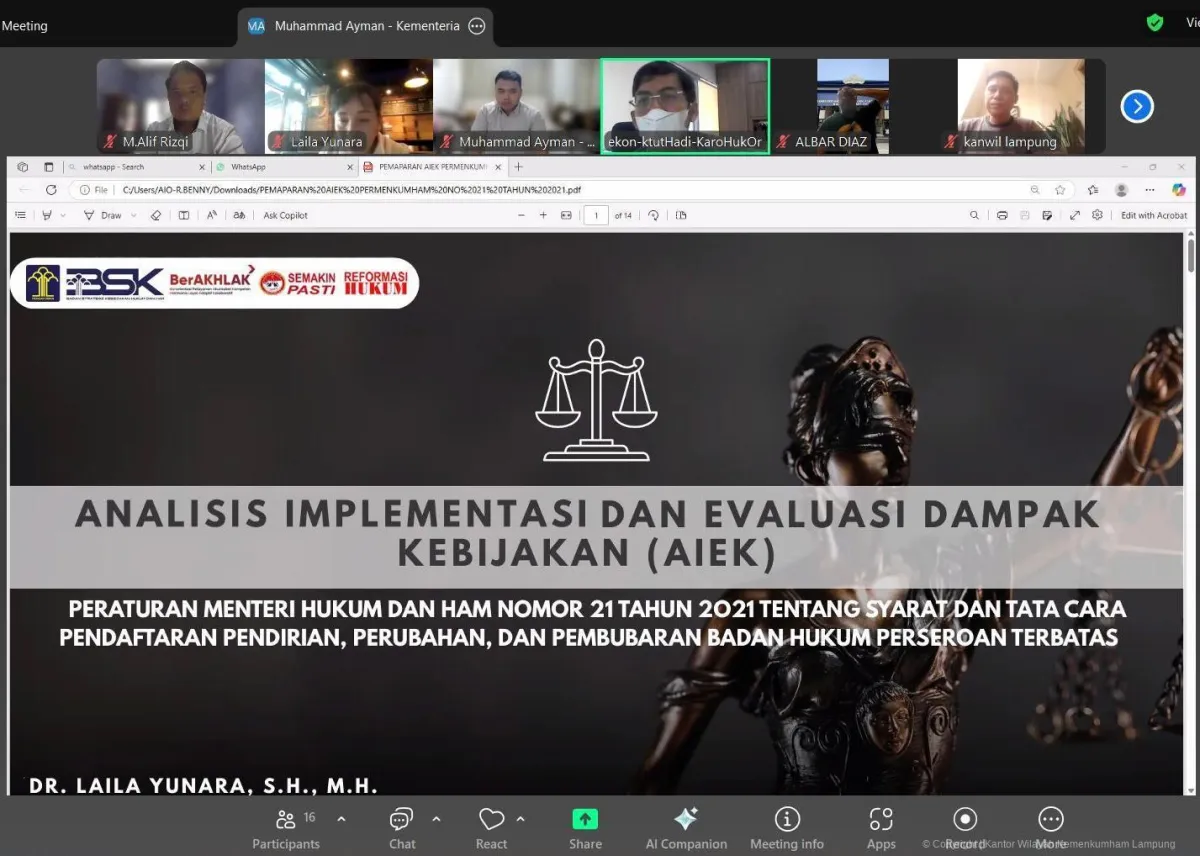 Kemenkum Lampung Evaluasi Implementasi Permenkumham No 21 Tahun 2021 untuk Perbaikan Kebijakan