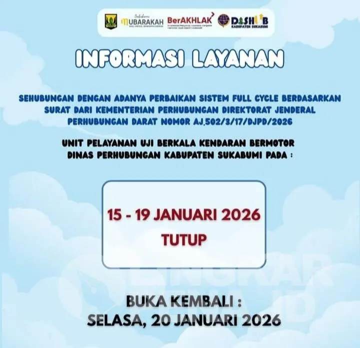 Dinas Perhubungan Sukabumi Umumkan Penutupan Sementara Layanan Uji Kendaraan Bermotor