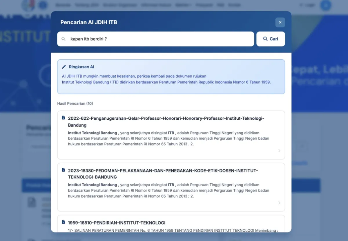 JDIH ITB Luncurkan Fitur AI untuk Peningkatan Akses Informasi Hukum