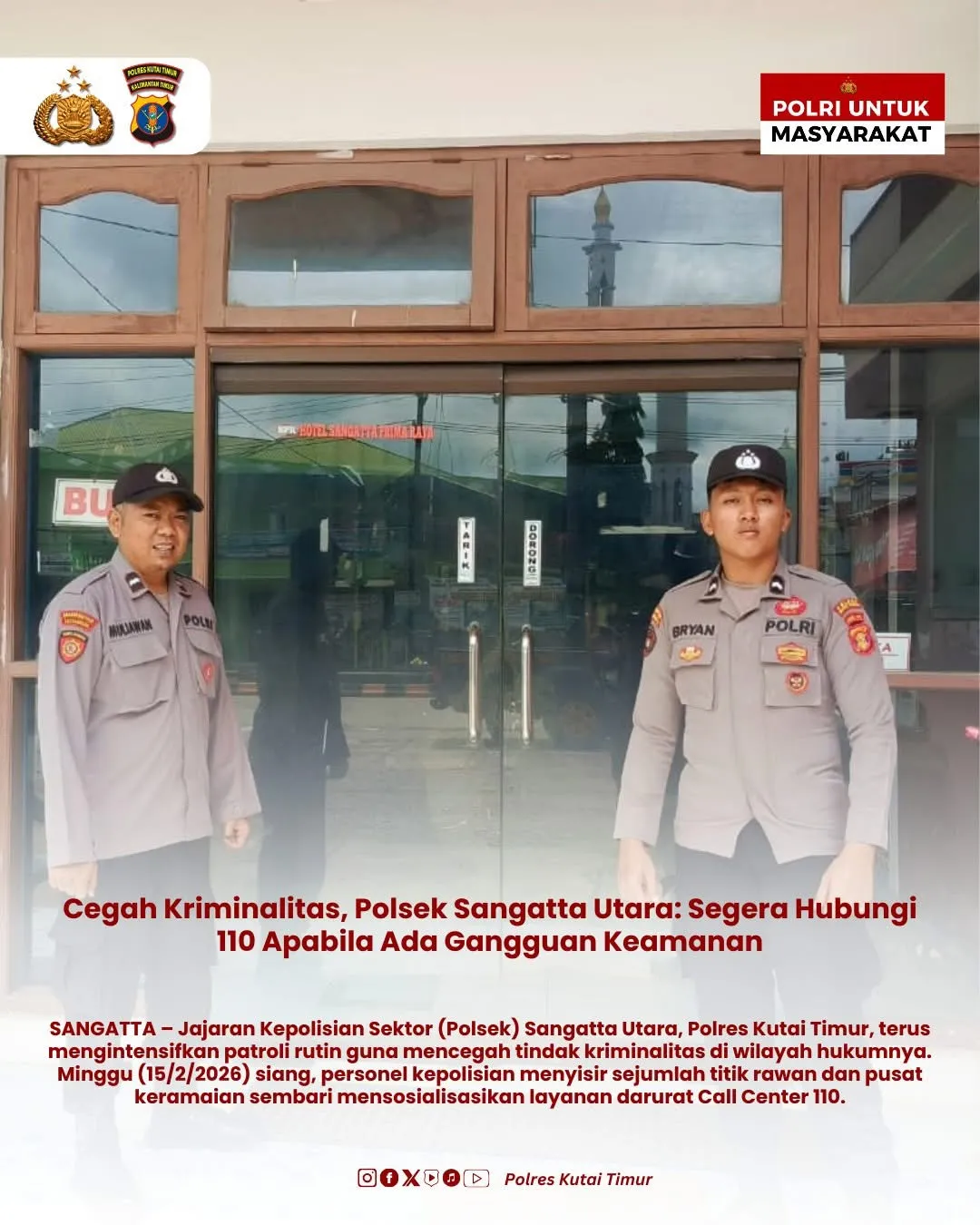 Polsek Sangatta Utara Intensifkan Patroli dan Sosialisasi Call Center 110