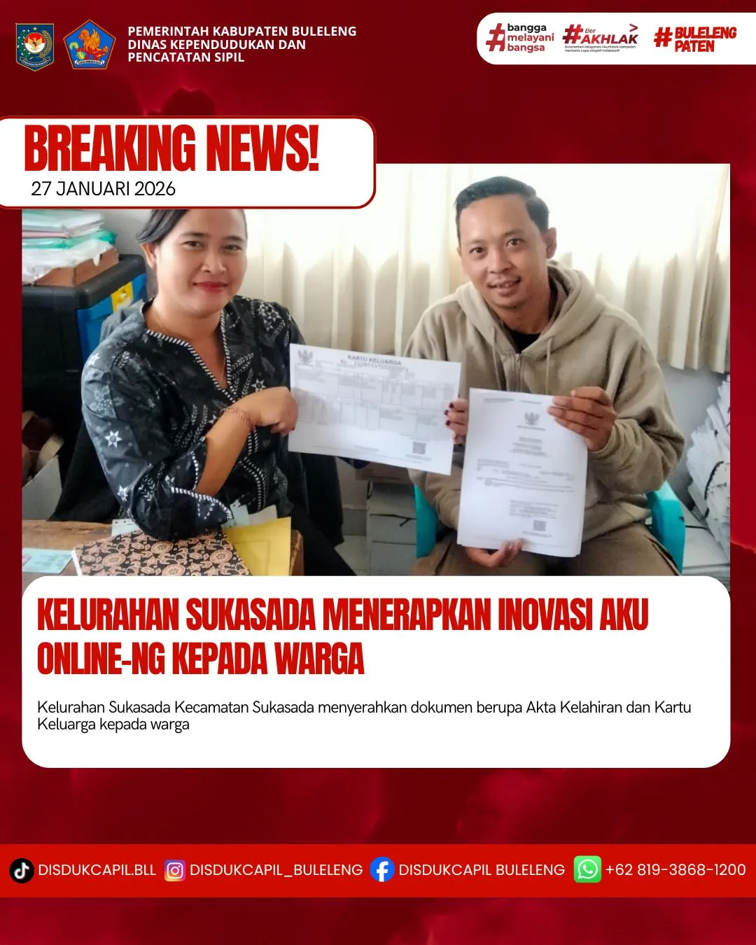 Inovasi Aku Online-NG Permudah Pelayanan Dokumen Kependudukan di Sukasada