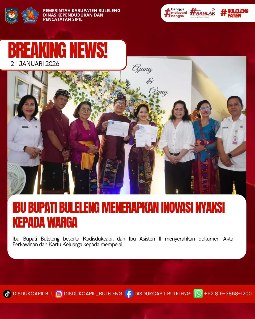 Inovasi NYAKSI Permudah Pelayanan Dokumen Perkawinan di Buleleng