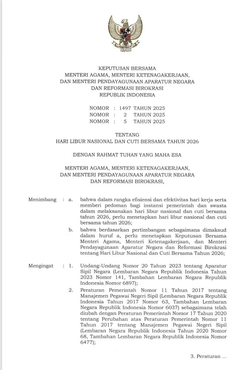Pemerintah Umumkan Libur Nasional dan Cuti Bersama 2026: Kepastian untuk Publik dan Dunia Usaha