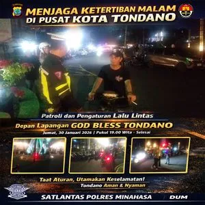Satlantas Polres Minahasa Jaga Ketertiban Lalu Lintas di Malam Ramai Tondano