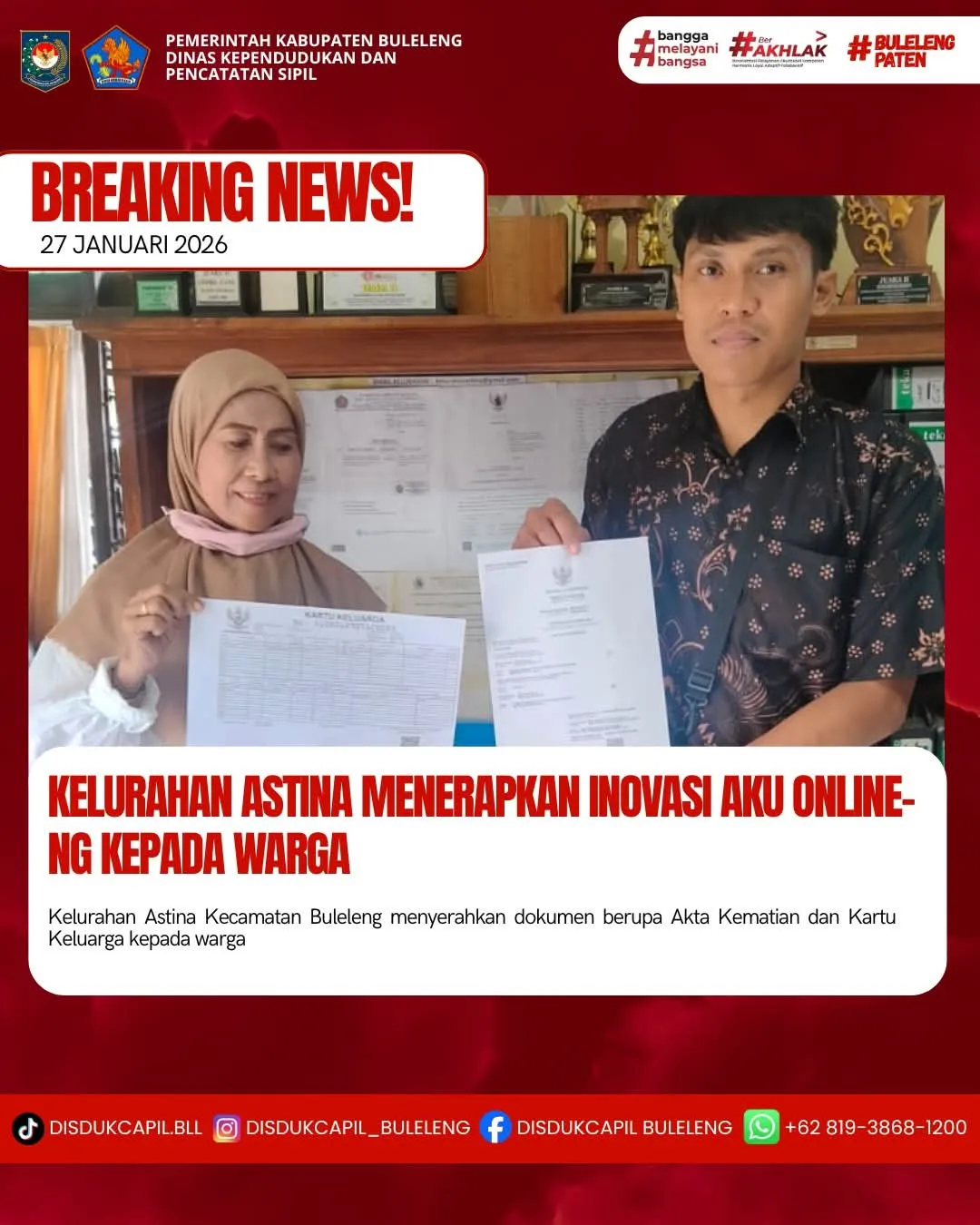 Kelurahan Astina Implementasikan Layanan Aku Online-NG untuk Dokumen Kependudukan