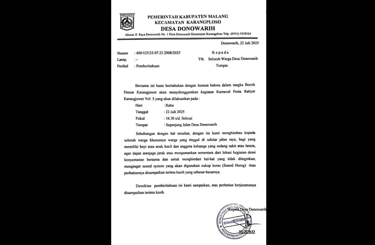 Kepala Desa Karangploso Imbau Warga Mengungsi Saat Karnaval Sound Horeg