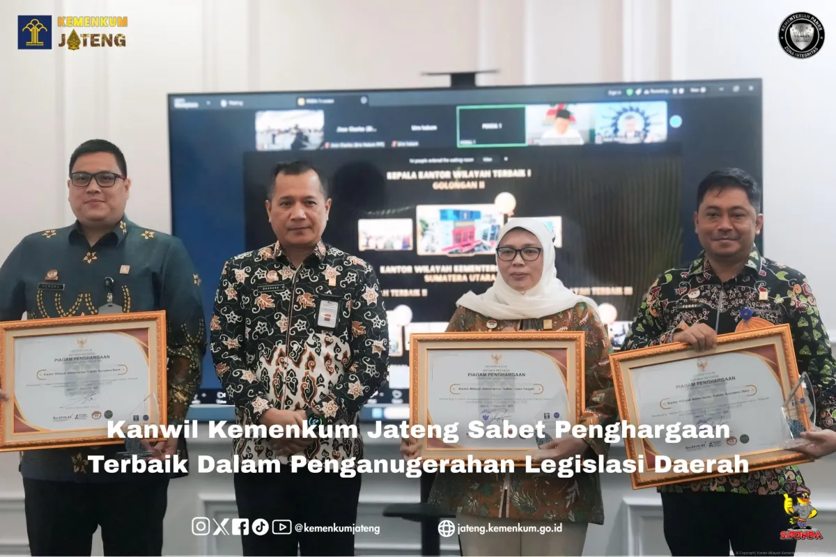 Kanwil Kemenkum Jateng Raih Penghargaan Legislasi Daerah 2025