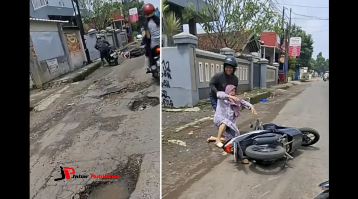Kondisi Jalan Cirebon-Kuningan Berbahaya, Pengendara Terjatuh Saat Hindari Lubang
