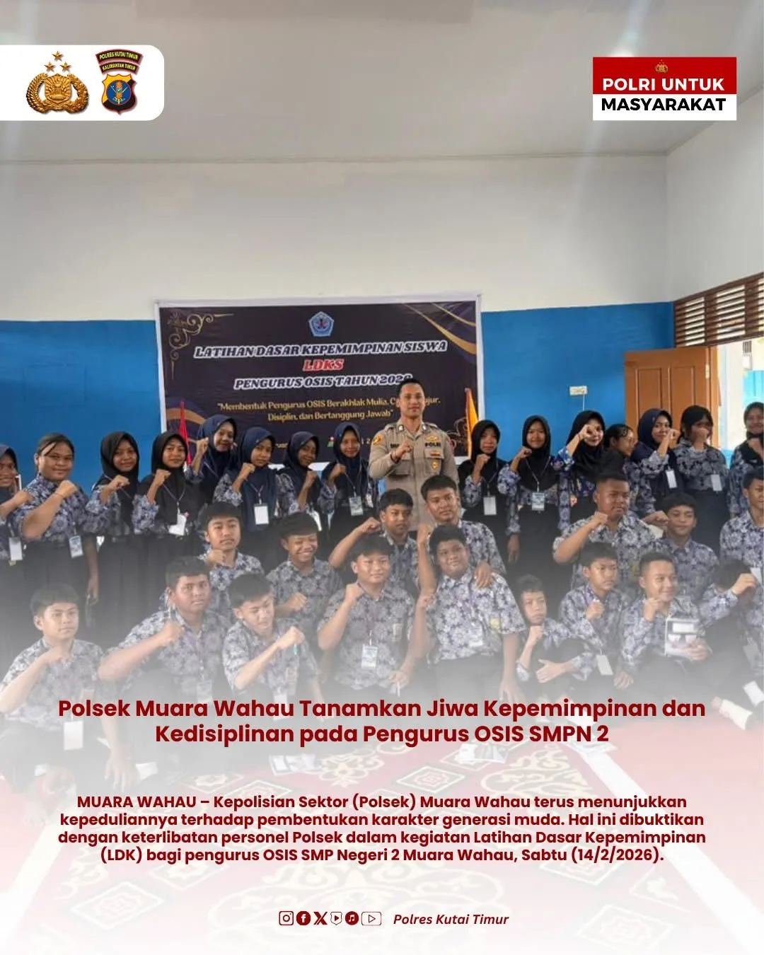 Polsek Muara Wahau Latih Kepemimpinan dan Kedisiplinan Pengurus OSIS SMPN 2