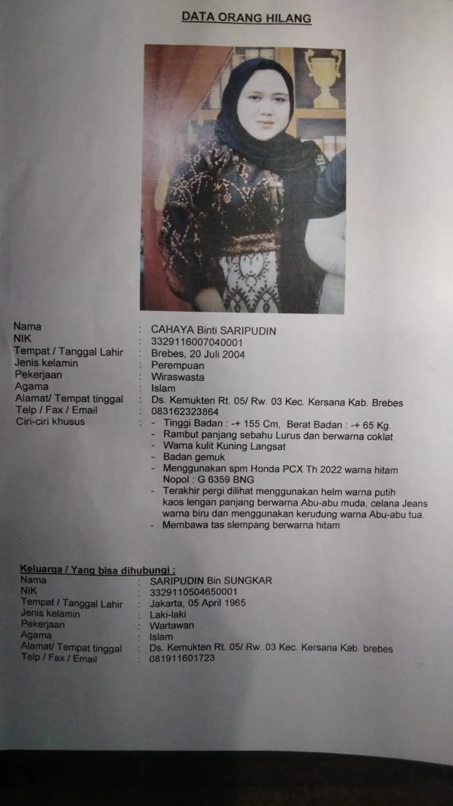 Keluarga Cemas, Remaja Brebes Hilang Tanpa Jejak Selama Empat Hari