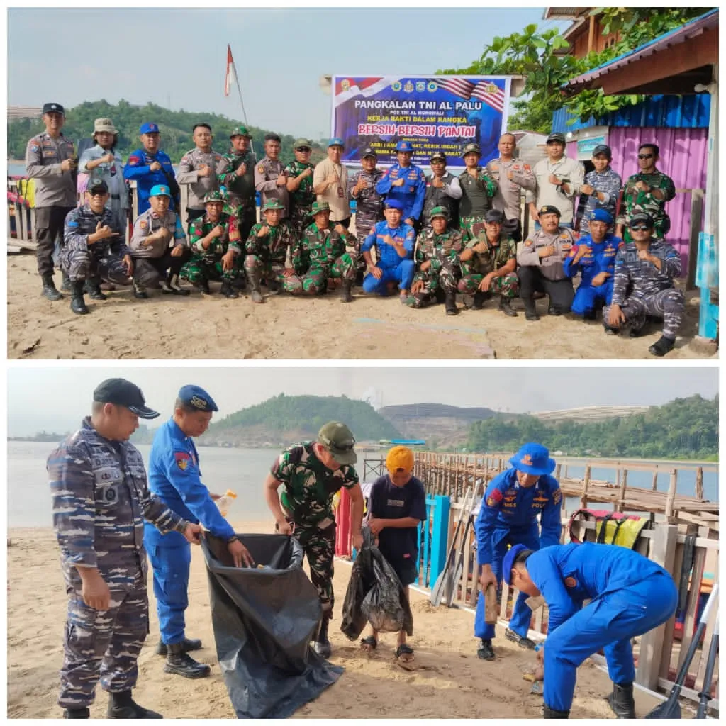 Karya Bhakti Bersih-Bersih Pantai Pulau Langala Dipimpin Pelda Aris Prayogo