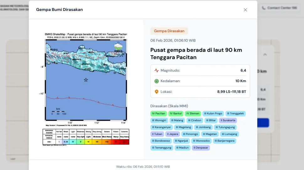 BMKG Jelaskan Penyebab Gempa Pacitan M 6.4 yang Dirasakan di 26 Wilayah