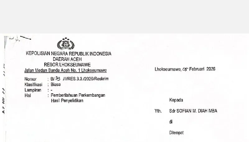 Polres Lhokseumawe Lanjutkan Penyelidikan Kasus Laporan Sofian M. Diah