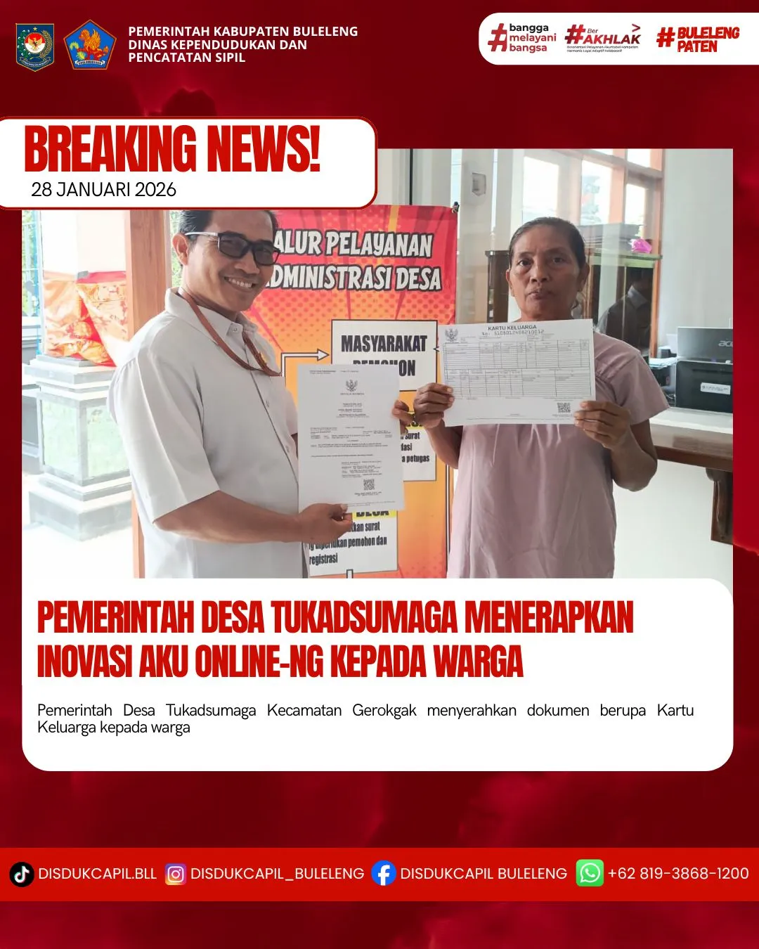 Inovasi Aku Online-NG Permudah Layanan Kependudukan di Desa Tukadsumaga