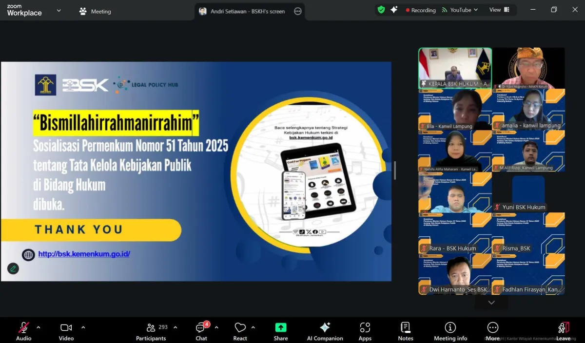 Kanwil Kemenkum Lampung Sosialisasikan Permenkum Nomor 51 Tahun 2025 tentang Kebijakan Publik