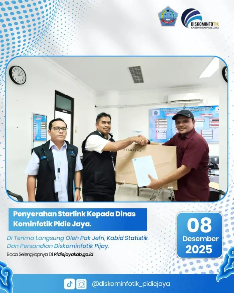 Dinas Kominfotik Pidie Jaya Terima Perangkat Starlink untuk Dukung Transformasi Digital