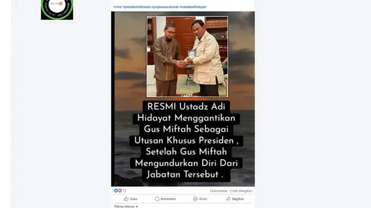 Ustaz Adi Hidayat Disebut Gantikan Gus Miftah Sebagai Utusan Khusus Presiden?