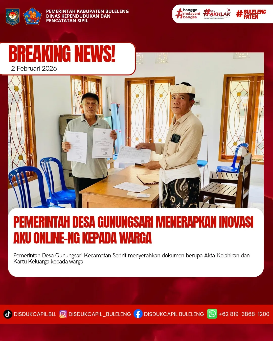 Inovasi Aku Online-NG Permudah Pelayanan Dokumen Kependudukan di Desa Gunungsari
