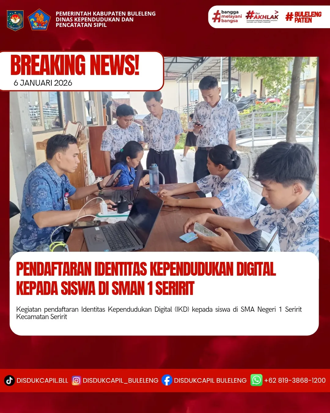 Pendaftaran Identitas Kependudukan Digital di SMK Negeri 1 Seririt