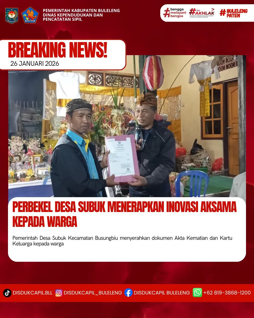 Inovasi Aksama Permudah Pelayanan Akta Kematian di Desa Subuk