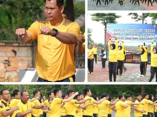 Polres Pesawaran Adakan Olahraga Rutin Untuk Tingkatkan Kebugaran dan Kekompakan