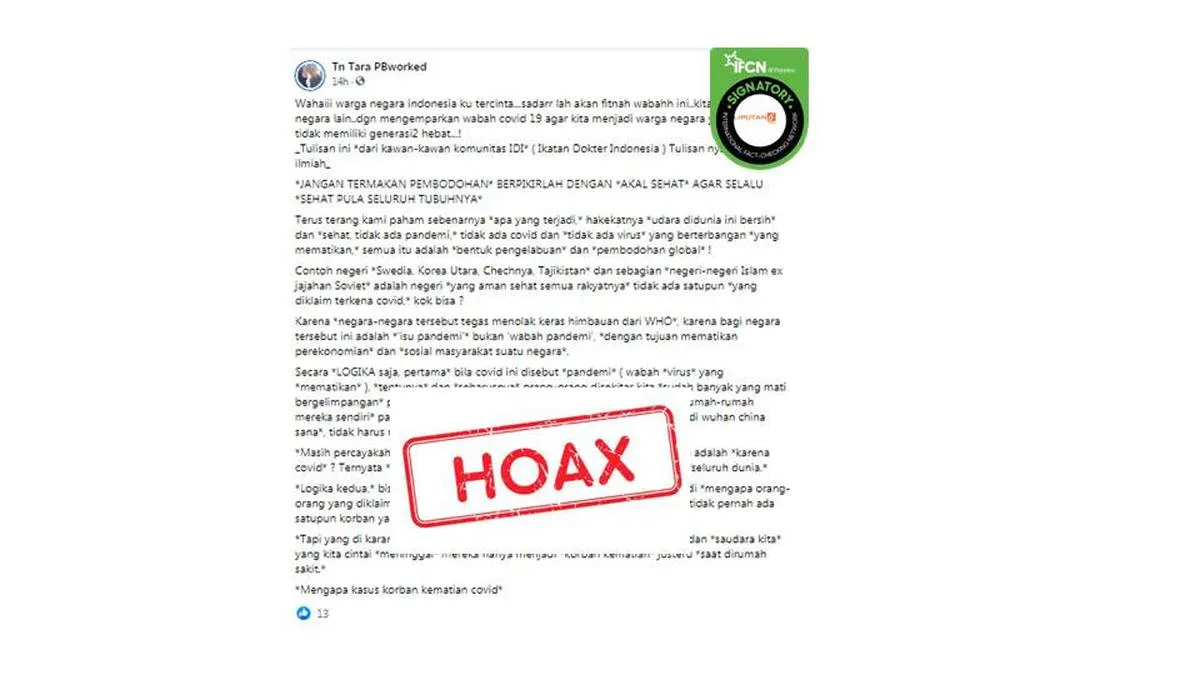Pernyataan IDI Terkait Hoaks Pesan Berantai Soal Pandemi Covid-19