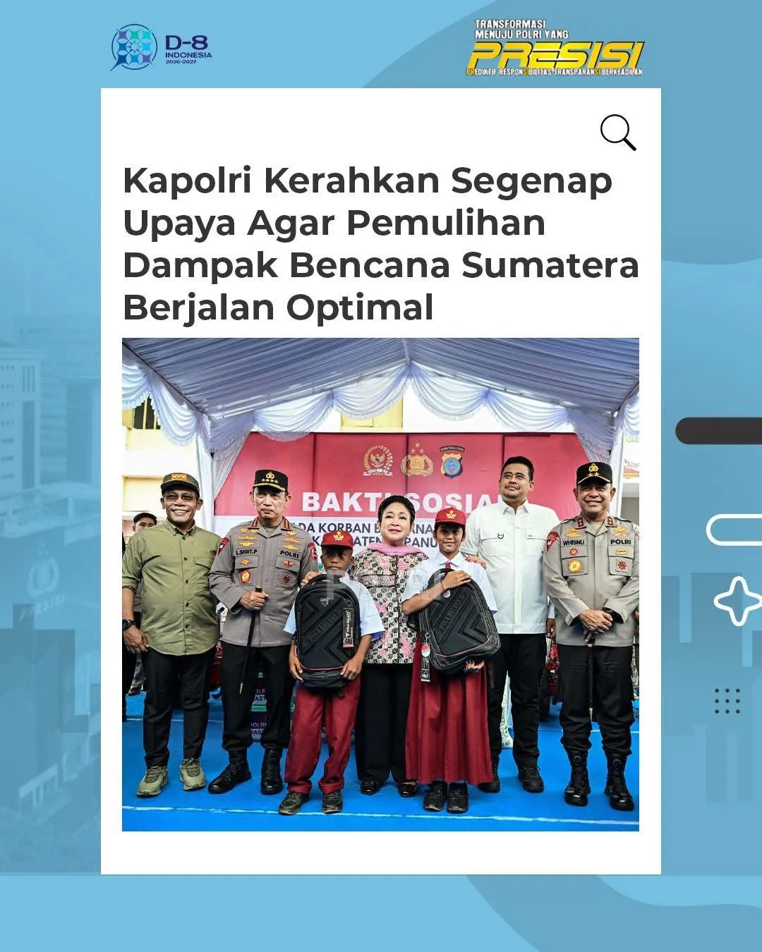 Polri Salurkan 16 Truk Bantuan Sosial untuk Warga Terdampak Bencana