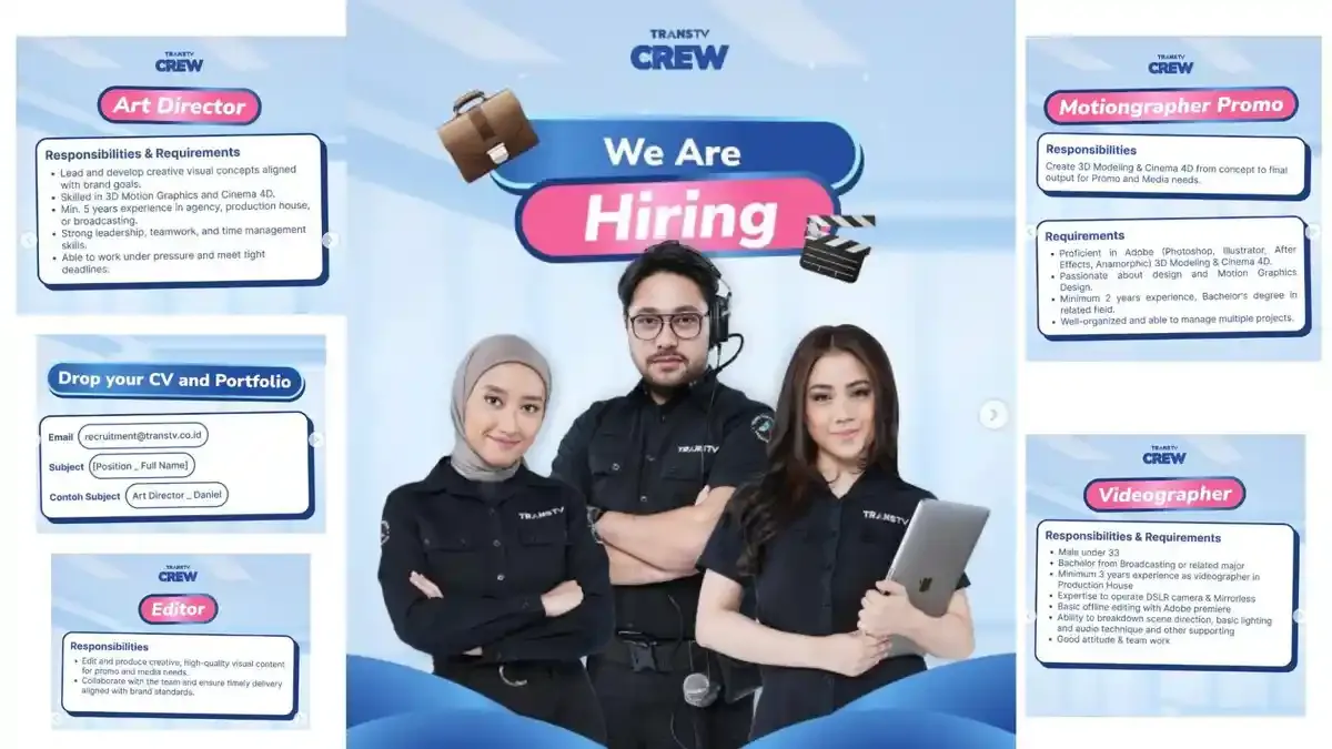 TRANS TV Buka Lowongan Kerja, Cari Talenta Kreatif untuk Bergabung