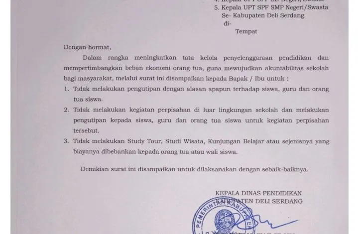 Bupati Deli Serdang Larang Kutipan untuk Kegiatan Perpisahan di Sekolah