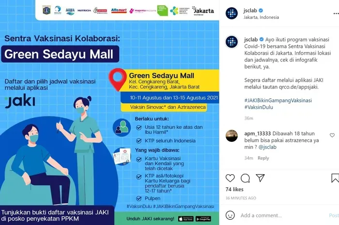 Sentra Vaksinasi Covid-19 di DKI Jakarta pada 11 Agustus 2021