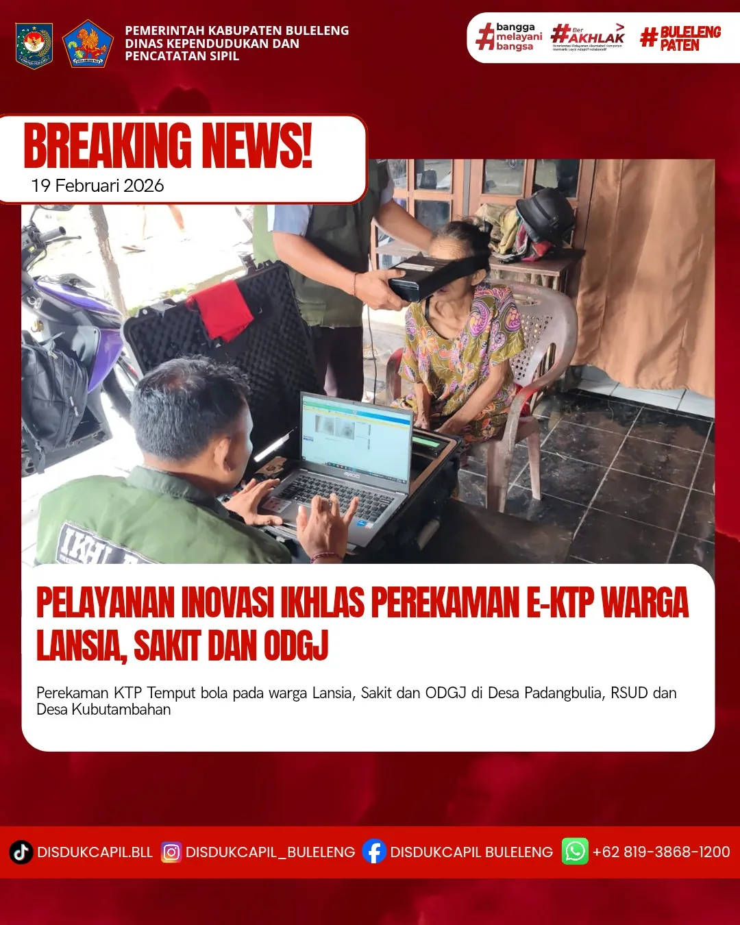 Inovasi 'IKHLAS' Permudah Perekaman E-KTP untuk Lansia dan Penyandang Disabilitas di Buleleng